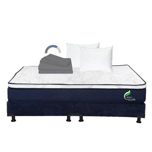 Colchón King Size Restonic Eon Azul+ Box+ Almohada Oso 2+ Sabanas Basic RGH
