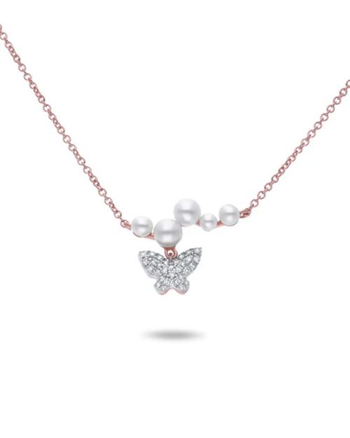 Gargantilla De Oro Rosa 14K Con 7Pts De Diamante Y Perla