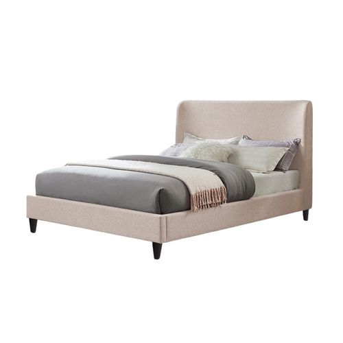 Ilios Innova | Cama Queen Size Beige con Cabecera Tapizada en Lino y Poliéster | Estructura de Madera Resistente | Diseño Elegante y Cómodo.