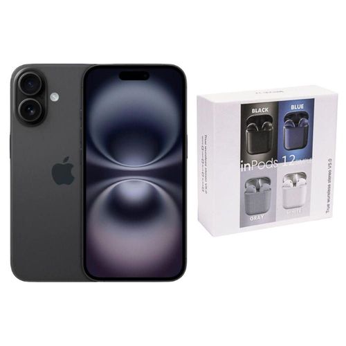 iPhone 16 Plus 128GB Negro E-SIM Reacondicionado más Audífonos Genéricos