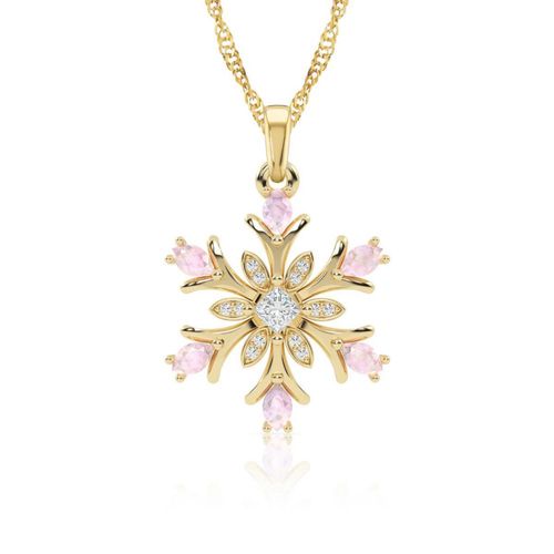 Dije Copo de Nieve Rosa Opalo Con Cadena 10k Oro Abba Joyas