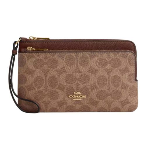 Cartera COACH Doble Zipwristlet Café