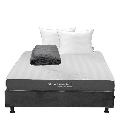 Colchón Queen Size Restonic InaBox Gris Carbón+ Box+ Almohada Royal Twin+ Protector Lux RGH