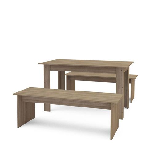 MOBI Comedor 2 Bancas de Madera Madrid - Juego de Mesa Rectangular Color Castaño - Largo 135cm x Alto 76cm – Ideal para Hogar o Cocina