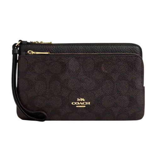 Cartera COACH Doble Zipwristlet Café