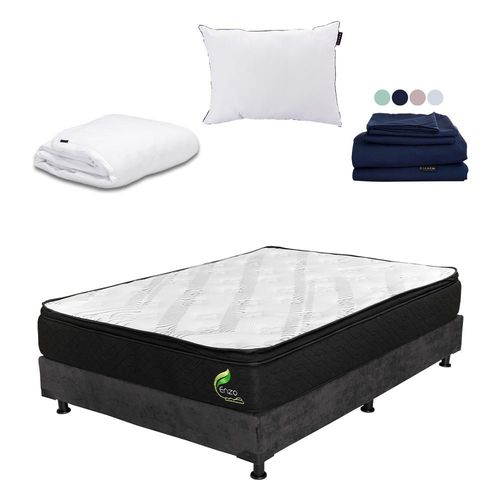 Colchón Matrimonial Restonic Enzo Gris+ Box+ Almohada One+ Protector Cloud+ Sabanas Softy CDZ