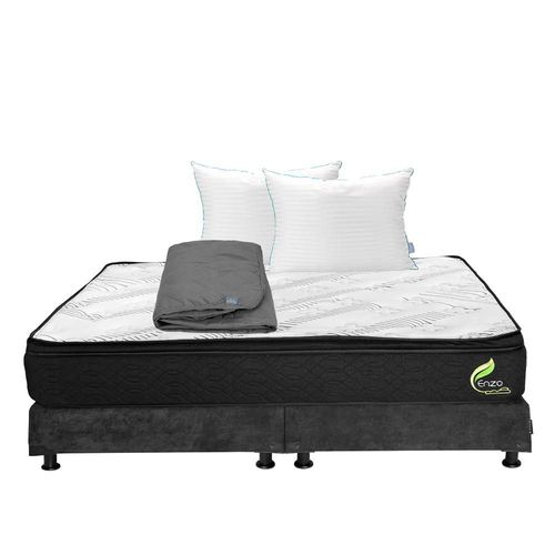 Colchón King Size Restonic Enzo Gris Carbón+ Box+ Almohada Royal Twin+ Protector Lux RGH