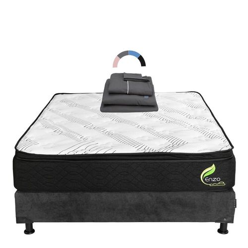 Colchón Matrimonial Restonic Enzo Gris Carbón+ Box+ Sabanas Royal RGH