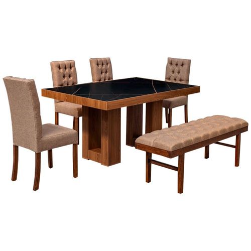 Comedor 4 Sillas 1 Banca Esencial Nogal Kessa Muebles