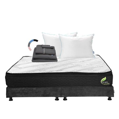 Colchón King Size Restonic Enzo Gris Carbón+ Box+ Almohada Royal Twin+ Sabanas Royal RGH