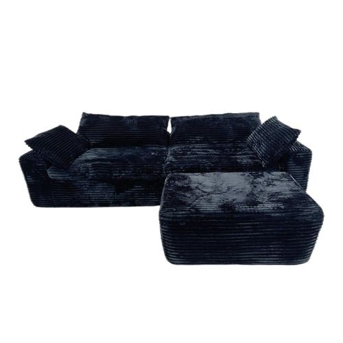 Ilios Innova | Sofá Modular Bolonia Negro de 3 Módulos, Estructura Comprimida con Espuma Alta Densidad y Pana Premium, Reconfigurable, Sala Moderna.