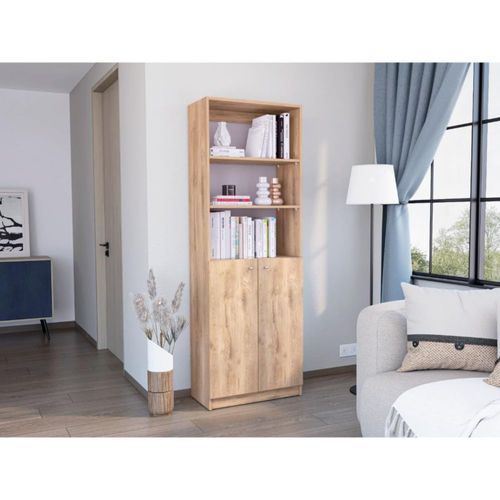 Biblioteca Home Macadamia y Blanco con Cinco Entrepaños