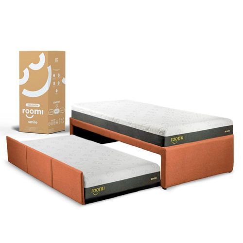 Cama doble Individual Roomi Anaranjada + 2 Colchones Smile