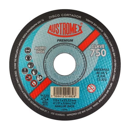 Pack 50 disco 4-1/2'' corte inoxidable premium austromex