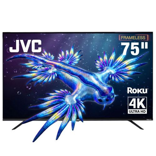 JVC Pantalla Televisión Smart TV 75 Pulgadas LED 4K UHD Roku Frameless Dolby Audio 3 HDMI 2 USB 1 AV SI75URF