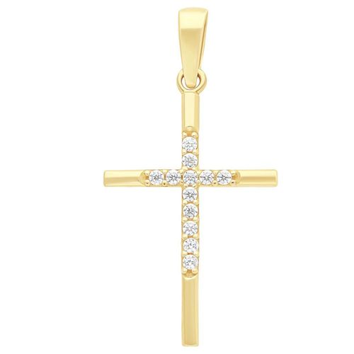 Dije Cruz doble con Circonias blancas Oro 10K Horoz V12 E694