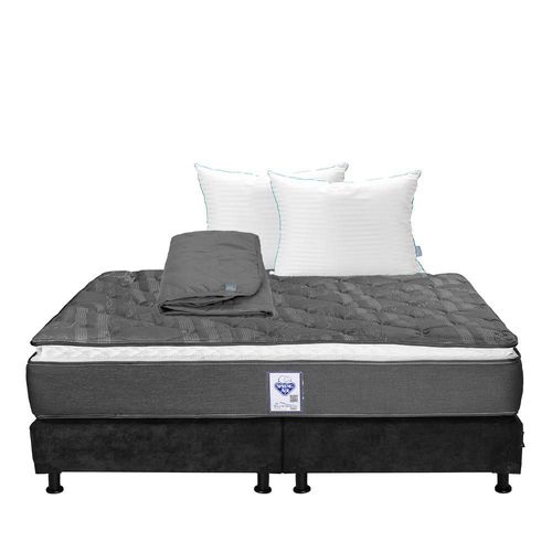 Colchón King Size Spring Air Aries + Box Gris Carbón + Almohada Royal Twin + Protector Lux RGH