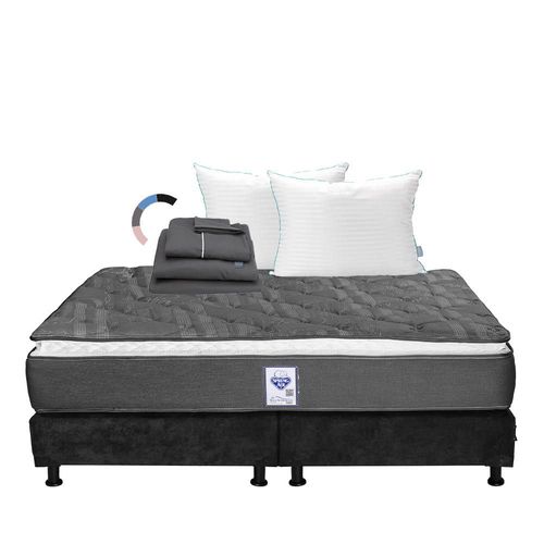 Colchón King Size Spring Air Aries + Box Gris Carbón + Almohada Royal Twin + Juego de Sábanas Royal Gris Oxford RGH