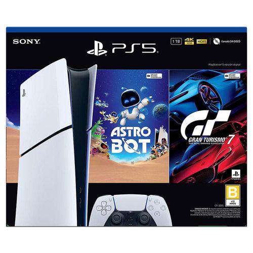 Consola PS 5 Slim Edición Digital de 1TB, Incluye Gran Turismo y Astro Bot
