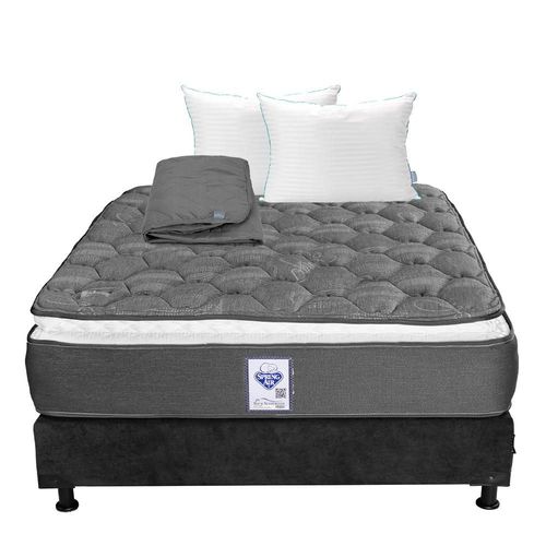 Colchón Matrimonial Spring Air Aries + Box Gris Carbón + Almohada Royal Twin + Protector Lux RGH