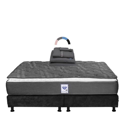 Colchón King Size Spring Air Aries + Box Gris Carbón + Juego de Sábanas Royal Gris Oxford RGH