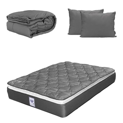Colchón Queen Size Spring Air Aries Negro+ Almohada 2Pack+ Edredón Homy CDZ