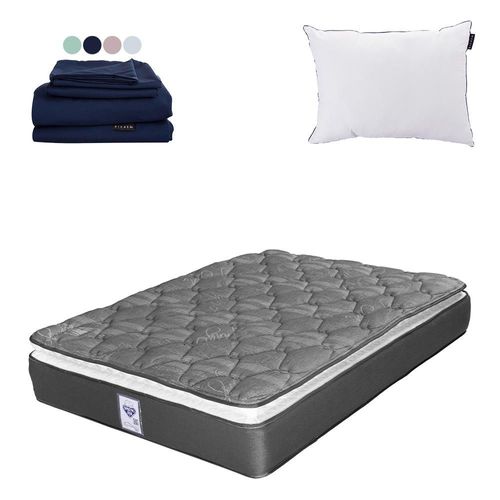Colchón Queen Size Spring Air Aries Negro+ Almohada One+ Sabanas Softy CDZ
