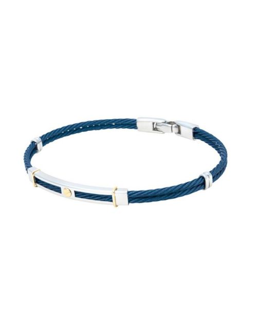 Brazalete Acero Color Azul detalles oro 14k CRISTAL JOYAS ZIZES2010-4T2
