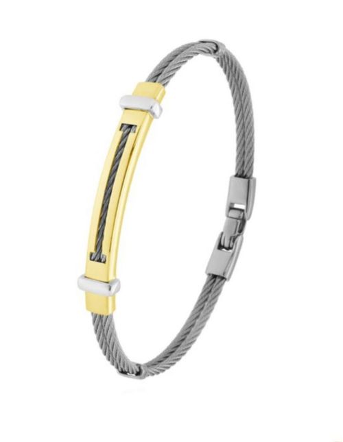 Brazalete Acero Con Detalles En Oro 14k CRISTAL JOYAS ZIZES2211-1T2