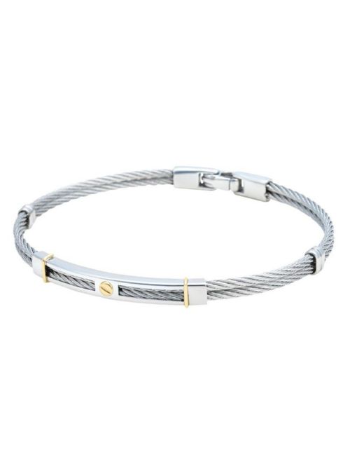 Brazalete Acero Con Detalles En Oro 14k CRISTAL JOYAS ZIZES2010-1T2