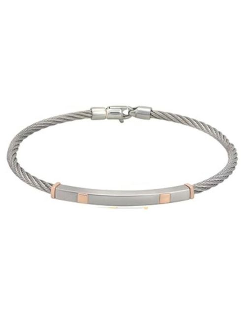 Brazalete Acero Con Detalles En Oro 14k CRISTAL JOYAS ZIZES1012-1T3