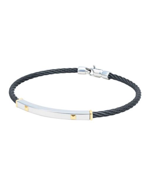 Brazalete Acero Color Negro Con Oro 14k CRISTAL JOYAS ZIZES1012-2T3