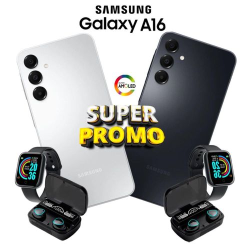 Combo 2 Samsung Galaxy A16 128GB 4GB RAM Negro y Gris Super AMOLED, 90 Hz con Smartwatch y Audífono inalámbrico