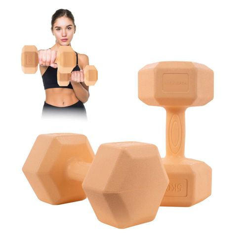 Mancuernas 5 Kg Hexagonales Set Par Altera Ejercicio Gym Naranja Claro