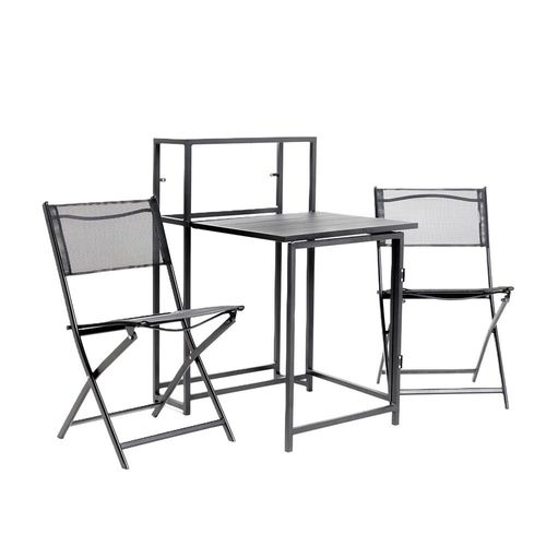 Ilios Innova | Set Terraza Plegable Mesa y 2 Sillas, Desayunador Metálico Textileno Resistente, Color Negro, Diseño Moderno Dos Niveles