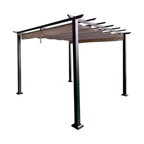 Ilios Innova | Pérgola de Jardín 3x3m con Techo Retráctil,  Estructura de Hierro Resistente y Tela Poliéster Protección Solar para Patio Terraza