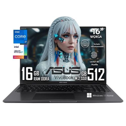 Laptop Asus Vivobook F1605v Intel Core I7-1355u 512gb 16gb Ram W11 con Teclado Retroiluminado y Lector De Huella.