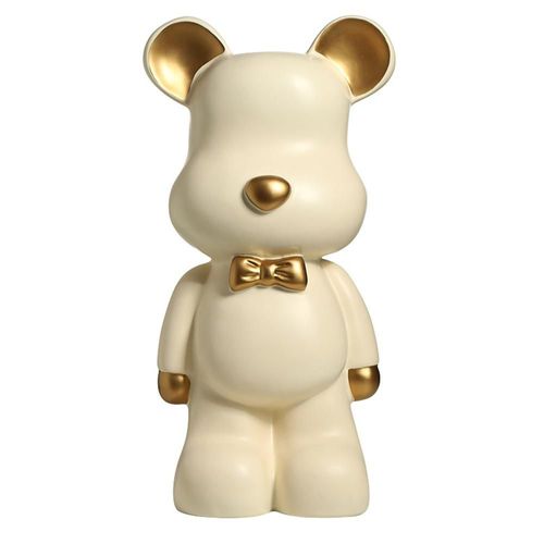 Hucha de oso, color blanco leche, estilo minimalista, decoración para sala, alcancía.HOGAWAY