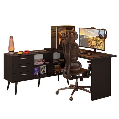 Escritorio De Esquina para Ofina 3 Cajones Madesa Negro