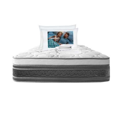 Colchón Matrimonial Restonic Confort Anti Micro Despertares Con 2 Almohadas Hipoalergénicas Standar y Juego de Sabanas