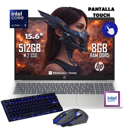 Laptop Hp 15-fd0154wm Touch Core Ultra 5 125h 512GB SSD 8GB RAM DDR5 W11 con Mouse y Teclado