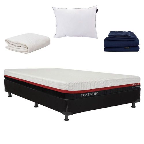 Colchon Matrimonial Restonic Roll Negro+ Box+ Almohada One+ Protector Ultra+ Sabanas Softy RGH