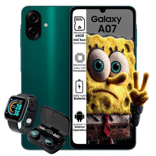 Samsung Galaxy A07 64GB 4GB RAM Dual sim Verde con Smartwatch y Audífonos inalámbricos