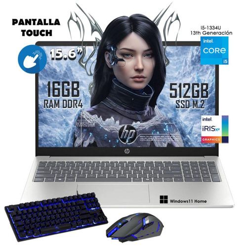 Laptop HP 15-FD0154WM Touch Core i5-1334U 512GB SSD 16GB RAM Windows 11 con Teclado + Mouse