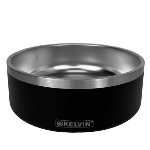 Plato KELVIN de acero inoxidable para mascotas, 946 ml, ideal para perros y gatos, NEGRO