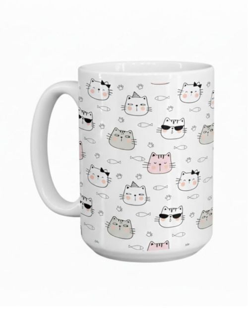 Taza de cerámica 445 ml diseño cute de gatos