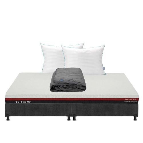 Colchon King Size Restonic Roll Negro+ Box+ Almohada Royal Twin+ Protector Lux RGH