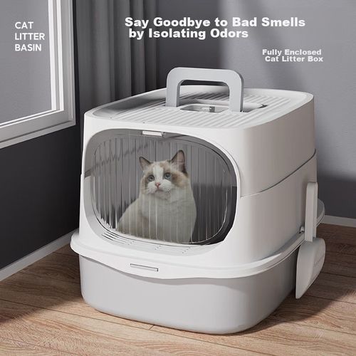 Arenero para gatos cerrado con puerta Gris