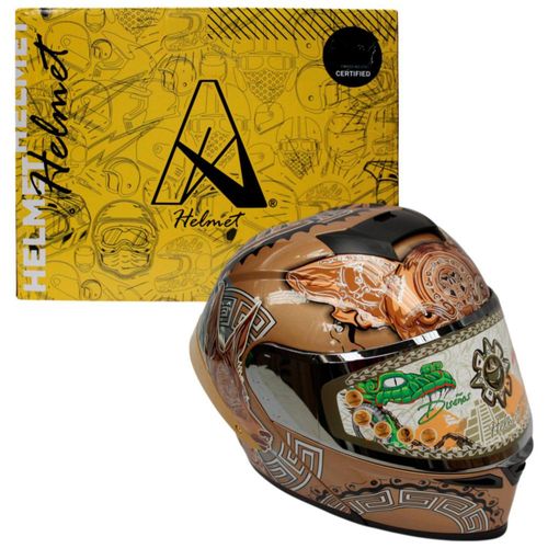 Casco Para Moto Abatible Mica Espejo Con Lentes Humo Certificado ece-22.06 Cox Xolot Dorado Con Negro Talla L Brillante