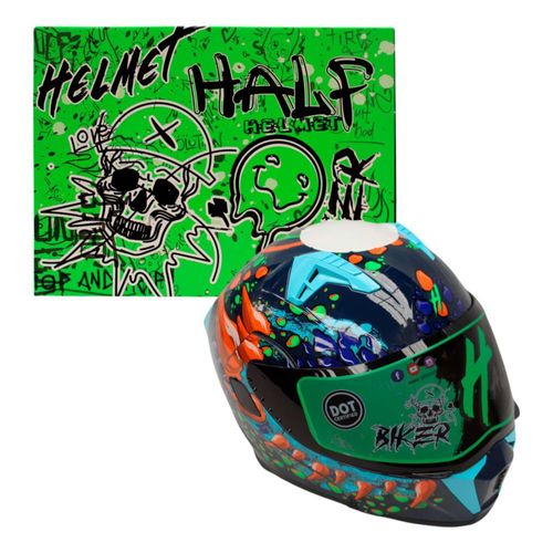 CASCO PARA MOTO ABATIBLE DRAGO CYAN CERTIFICADO DOT BLUE/NEON TALLA XL